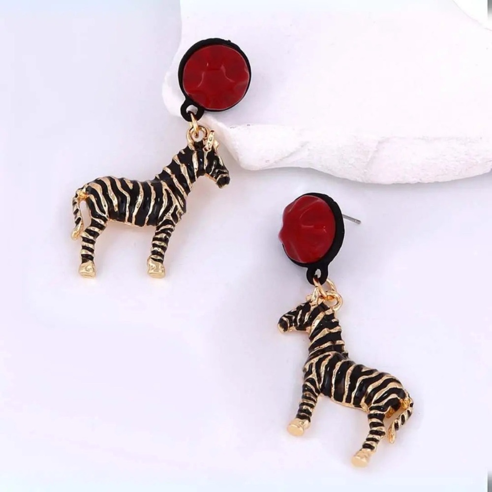 Gold and Black Zebra Earrings Animal Accessories - Picture 5 of 9